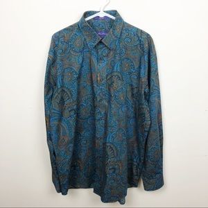 Alan Flusser | Blue Brown Paisley Button Down